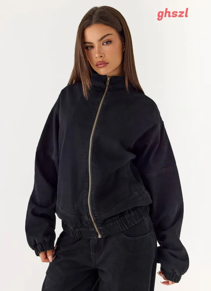 Waylon Denim Bomber Jacket - Black - Denim Jackets